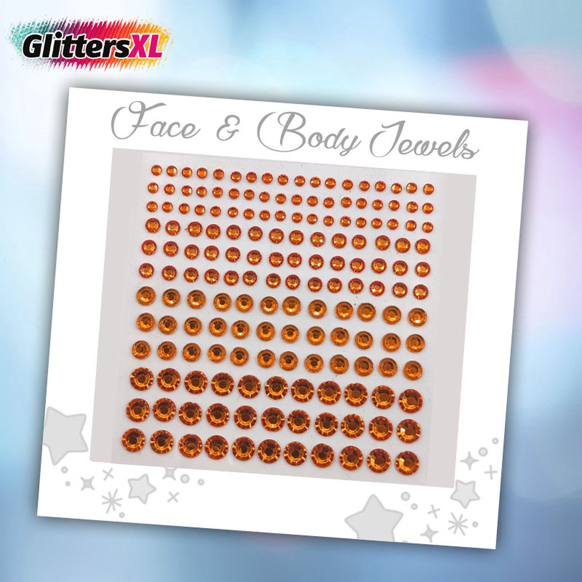 GlittersXL - Face & Body Jewels (165 Diamantjes Oranje) [Dots Strass Steentjes met Zelfklevend Plaklaag - Sticker Diamantjes voor Lichaam en Gezicht - Festival Tattoo Set Outfit Glitter - Juwelen Rhinestones Rhine stones - Plak Diamantjes]